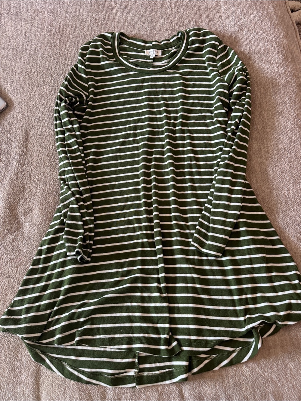 Umgee Olive Green and White Striped Long Sleeve Dress